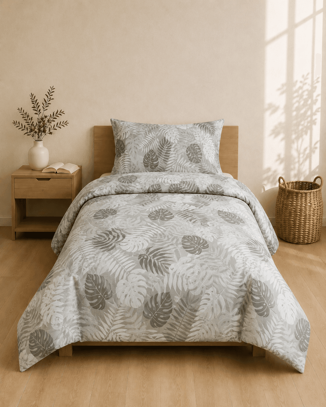Grey Tropical Leaf Print